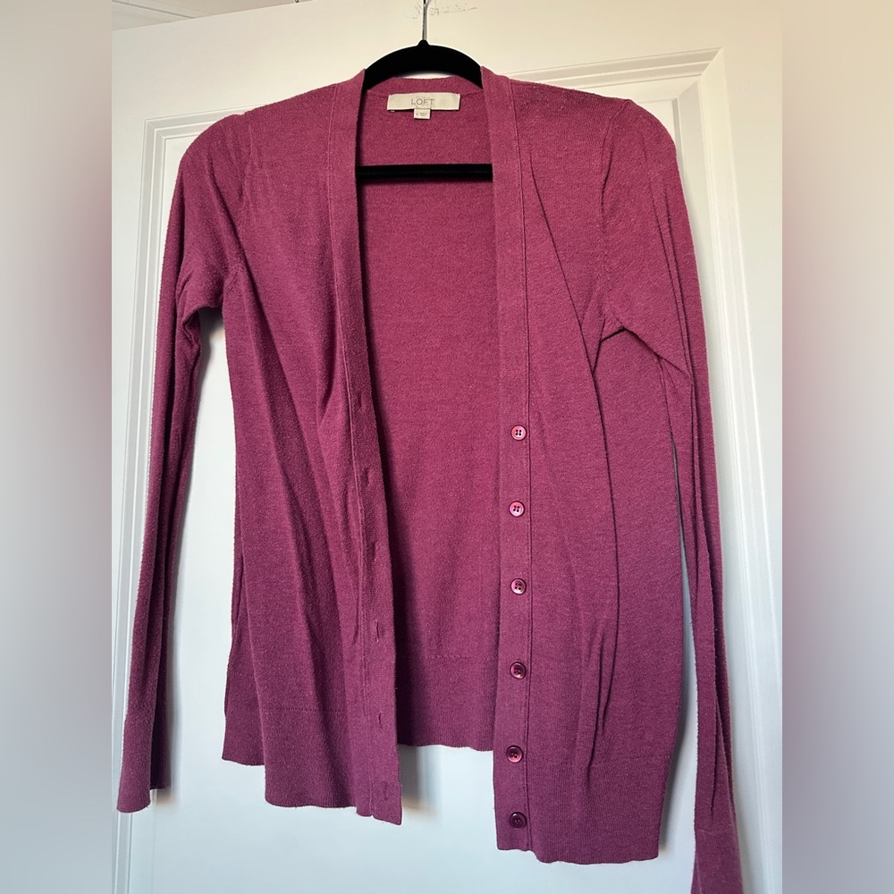 Loft cardigan, pink/purple women size small